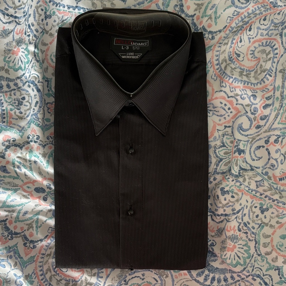 BelloUomo Men's Black Tuxedo Dress Shirt